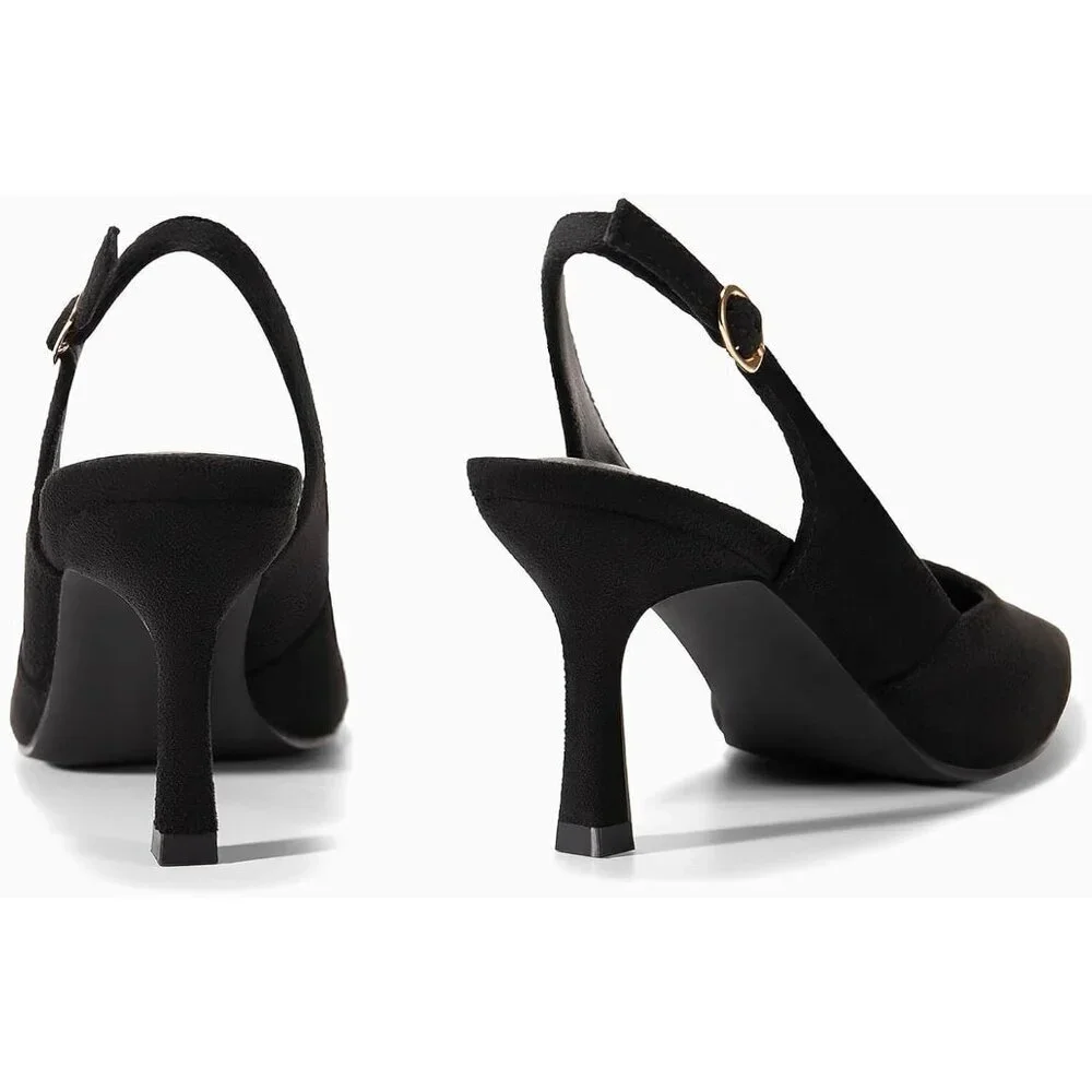 Women's Black Suede Kitten Heels Closed Pointed Toe Wedding Party Dress Pumps
